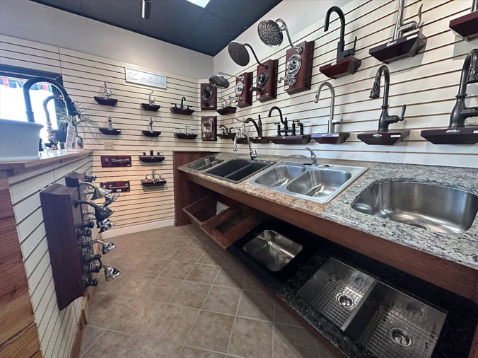 Sinks and faucets on displat at Moore Supply Company Gainesville